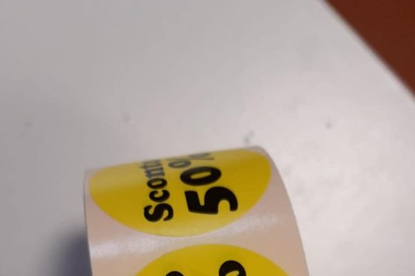 1000 ETICHETTE 50% SCONTO ADESIVE IN ROTOLO Ø mm. 40 SUPERMERCATI NEGOZI OFFERTA