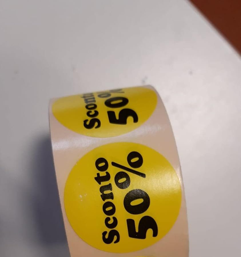 1000 ETICHETTE 50% SCONTO ADESIVE IN ROTOLO Ø mm. 40 SUPERMERCATI NEGOZI OFFERTA