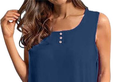 Cocila Abiti Donna Eleganti Abito Casual Allentato Senza Maniche con Scollo a V, Abito da Tasca Oversize in Lino di Cotone Estivo da Donna Abito Maniche Lunghe Sexy