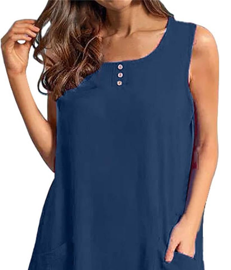 Cocila Abiti Donna Eleganti Abito Casual Allentato Senza Maniche con Scollo a V, Abito da Tasca Oversize in Lino di Cotone Estivo da Donna Abito Maniche Lunghe Sexy