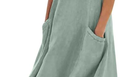 Vestiti Donna Estivi Lunghi Casual, 2024 Abiti Offerte di Primavera in Lino Spiaggia Caftano a Senza Maniche Abito Casual Oversize Elegante Girocollo Abito Largo con Tasche Boho Fresco Vacanza Vestito