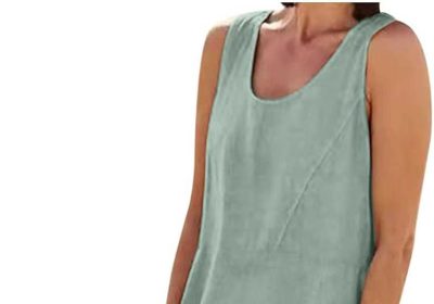 Vestiti Donna Estivi Lunghi Casual, 2024 Abiti Offerte di Primavera in Lino Spiaggia Caftano a Senza Maniche Abito Casual Oversize Elegante Girocollo Abito Largo con Tasche Boho Fresco Vacanza Vestito