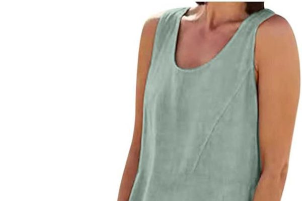 Vestiti Donna Estivi Lunghi Casual, 2024 Abiti Offerte di Primavera in Lino Spiaggia Caftano a Senza Maniche Abito Casual Oversize Elegante Girocollo Abito Largo con Tasche Boho Fresco Vacanza Vestito