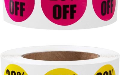 SWYSGS Etichette Promozionali 2,5 cm Etichette Prezzo Adesivi Sconto Autoadesivi Etichetta 20%-30% di Sconto Sugli Adesivi di Vendita per Dettaglio, Supermercato 1000 Pezzi 2 Rotoli