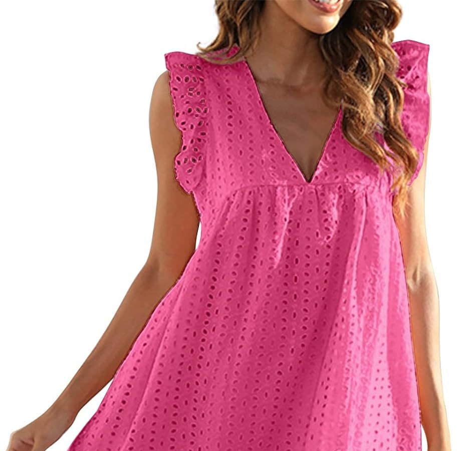 Cocila Abiti da Cerimonia Donna Pantaloncini Foderati con Tasca Ritagliata in di Pizzo da Donna, Abito Taglie Forti con Scollo a V N B Abito Bianco Estivo Donna Vestiti Donna Estivi da Mare