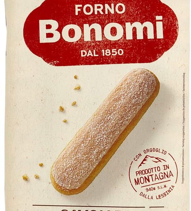 Forno Bonomi Savoiardi, biscotti preparati con uova fresche allevate a terra, ideali per tiramisù, per uno snack goloso e light. Confezione da 400g