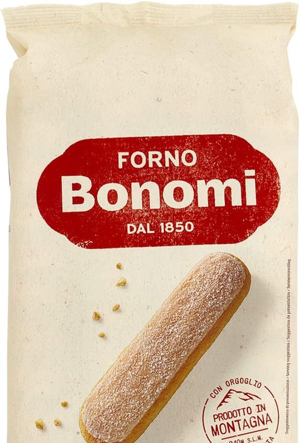Forno Bonomi Savoiardi, biscotti preparati con uova fresche allevate a terra, ideali per tiramisù, per uno snack goloso e light. Confezione da 400g