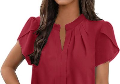 Uwdiohq T-Shirt Slim Fit in Chiffon Bianco con Maniche a Volant Casual da Donna a Maniche Corte Body Caldo Cotone Estiva Semplice Top Basic vestibilità Leggera Maglietta