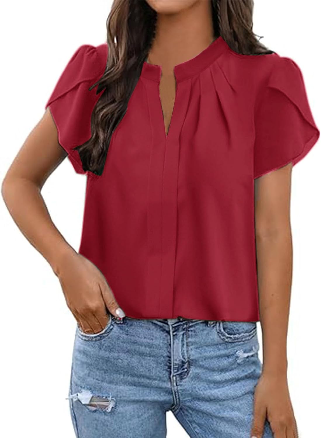 Uwdiohq T-Shirt Slim Fit in Chiffon Bianco con Maniche a Volant Casual da Donna a Maniche Corte Body Caldo Cotone Estiva Semplice Top Basic vestibilità Leggera Maglietta