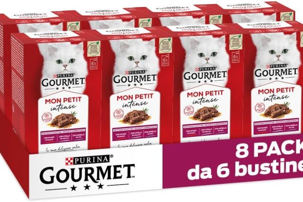 Purina Gourmet Mon Petit Umido Gatto con Manzo, Vitello e Agnello, 48 Buste da 50g