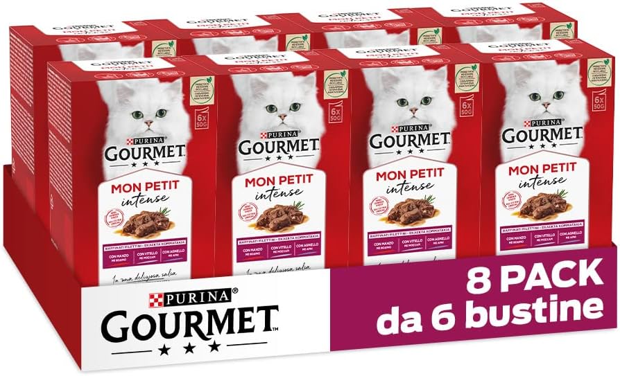 Purina Gourmet Mon Petit Umido Gatto con Manzo, Vitello e Agnello, 48 Buste da 50g