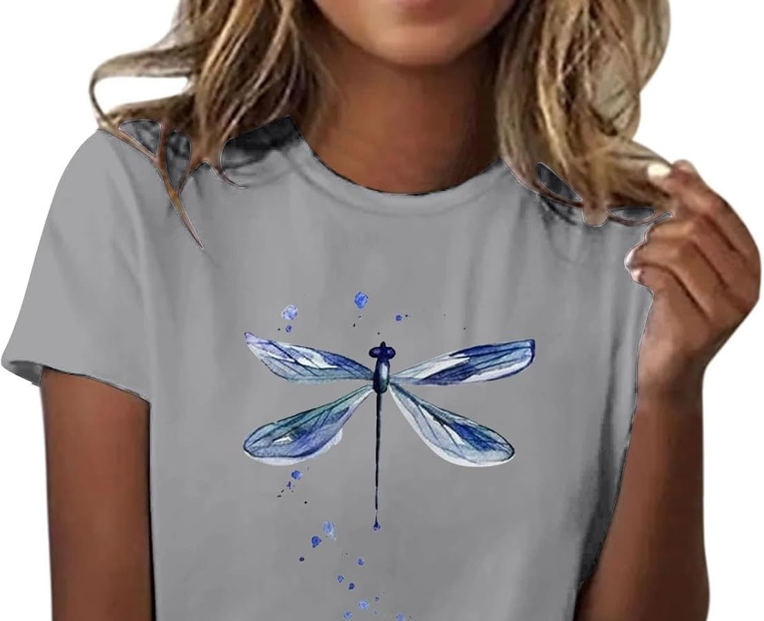 Generico Camicetta da Donna Casual Camicia con Stampa da Donna Maglietta a Maniche Corte Girocollo Maglietta alla Abbigliamento Estivo Casual Morbido e Leggero Maglie Militari