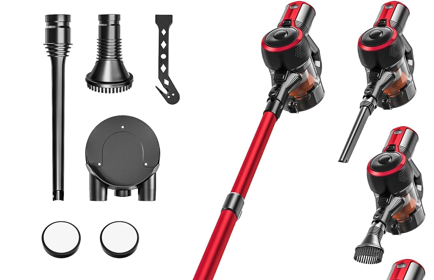 VEGREM Aspirapolvere Senza Fili Potente 25Kpa, Potente Scopa Elettrica Senza Fili da 160W con 2 Modalità, scopa elettrica Luci a LED, Batteria Rimovibile, Autonomia Fino a 40minuti