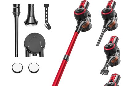 VEGREM Aspirapolvere Senza Fili Potente 25Kpa, Potente Scopa Elettrica Senza Fili da 160W con 2 Modalità, scopa elettrica Luci a LED, Batteria Rimovibile, Autonomia Fino a 40minuti