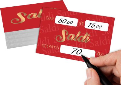Cartellini Saldi Personalizzati Originali – 100 Bigliettini Buono Sconto Saldi – Cartoncino Cartellino per Sconti Originale