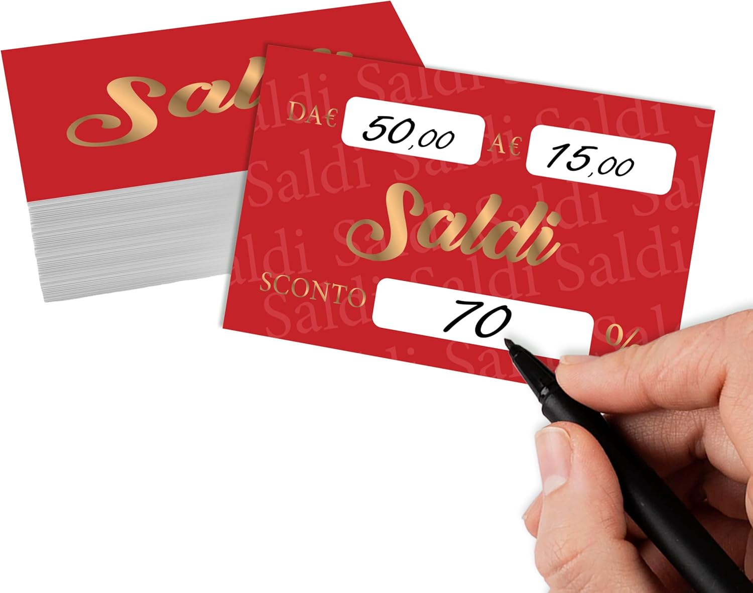 Cartellini Saldi Personalizzati Originali – 100 Bigliettini Buono Sconto Saldi – Cartoncino Cartellino per Sconti Originale