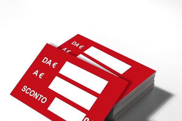 Cartoncino sconto ideale per Vetrine Saldi – Etichetta segnaprezzo con percentuale prezzo da a (100)