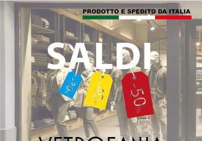 Vetrofanie Saldi SCONTI – Scritta Saldi – Decorazioni Saldi sconti – Fuori Tutto, Saldi vetrine Negozi, Stickers cartellini sconti Adesivo4You (116×80 cm.)