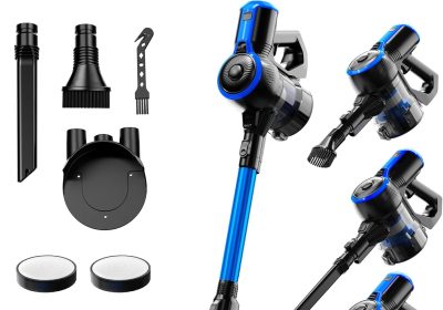 VEGREM Aspirapolvere Senza Fili Potente 25Kpa, Scopa Elettrica Senza Fili 160W con 2 modalità di aspirazione, asta pieghevole a 180°, Luci LED, Supporto facile, 40 Minuti di Autonomia