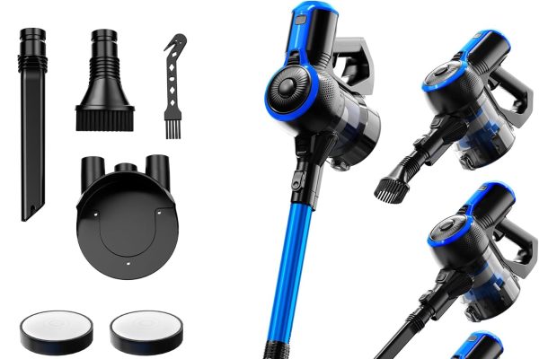 VEGREM Aspirapolvere Senza Fili Potente 25Kpa, Scopa Elettrica Senza Fili 160W con 2 modalità di aspirazione, asta pieghevole a 180°, Luci LED, Supporto facile, 40 Minuti di Autonomia