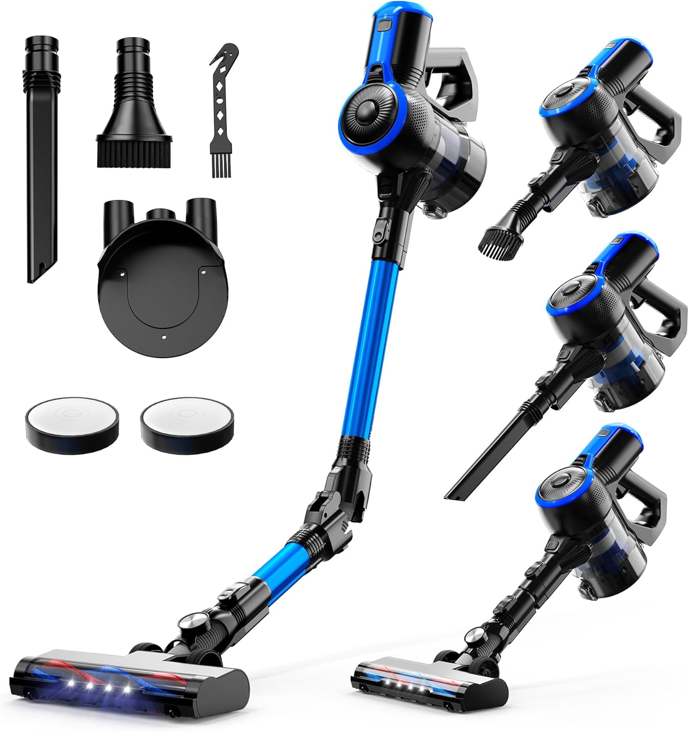 VEGREM Aspirapolvere Senza Fili Potente 25Kpa, Scopa Elettrica Senza Fili 160W con 2 modalità di aspirazione, asta pieghevole a 180°, Luci LED, Supporto facile, 40 Minuti di Autonomia