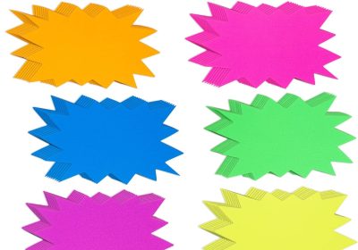 96 Segno in Carta al Neon Starburst per Vendita Targhette per Nome per Classe Cartellone Star Burst Etichette a Stella per Alimenti per Festa Segni Fluorescenti Vuoti in Colori Assortiti