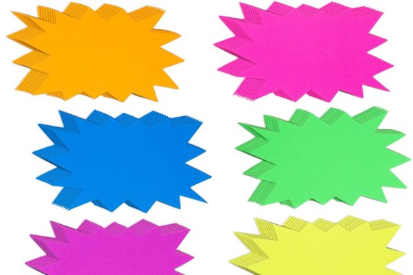 96 Segno in Carta al Neon Starburst per Vendita Targhette per Nome per Classe Cartellone Star Burst Etichette a Stella per Alimenti per Festa Segni Fluorescenti Vuoti in Colori Assortiti