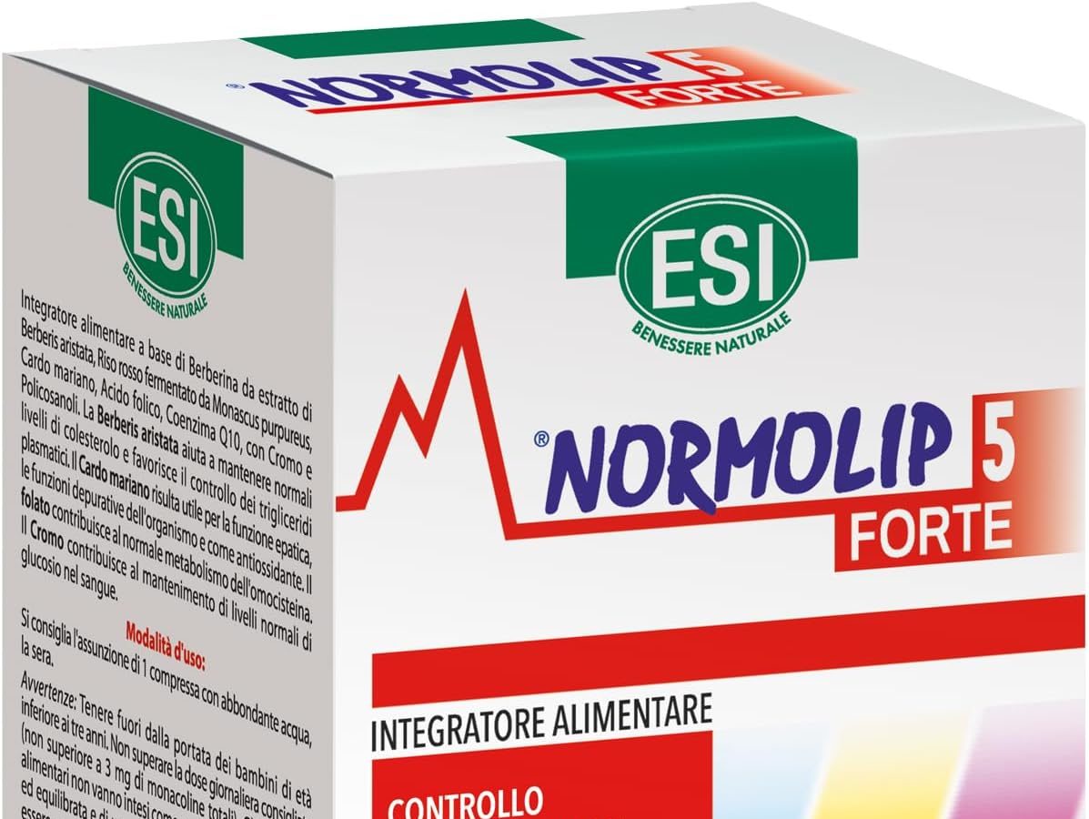 ESI – Normolip 5 Forte, Integratore Alimentare con Berberis, Contribuisce ai Normali Livelli di Colesterolo e Trigliceridi e alla Funzionalità Cardiovascolare, Senza Glutine, 60 Compresse