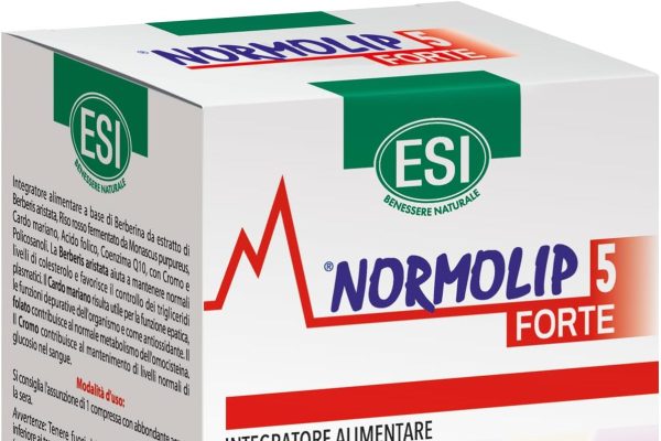 ESI – Normolip 5 Forte, Integratore Alimentare con Berberis, Contribuisce ai Normali Livelli di Colesterolo e Trigliceridi e alla Funzionalità Cardiovascolare, Senza Glutine, 60 Compresse