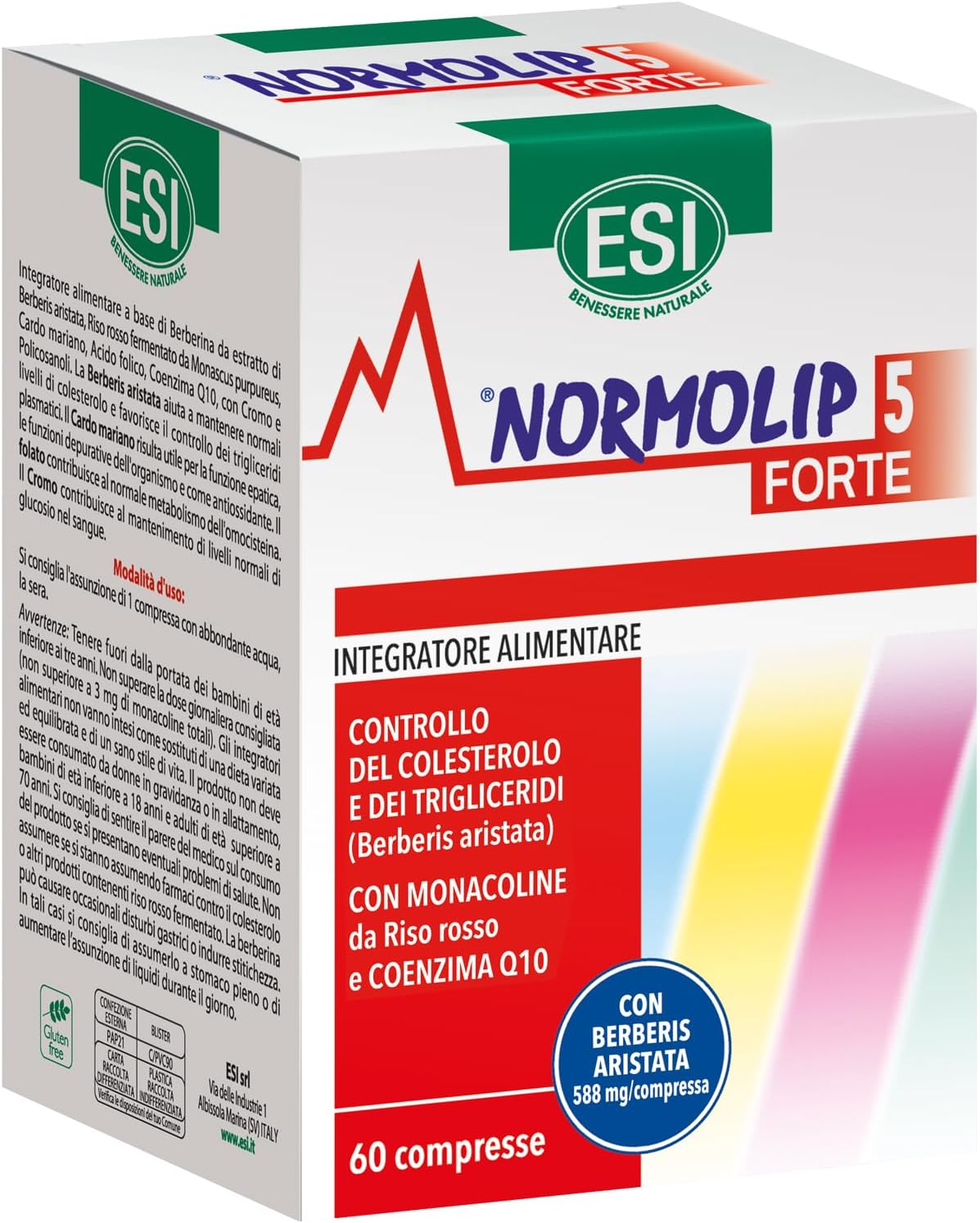 ESI – Normolip 5 Forte, Integratore Alimentare con Berberis, Contribuisce ai Normali Livelli di Colesterolo e Trigliceridi e alla Funzionalità Cardiovascolare, Senza Glutine, 60 Compresse