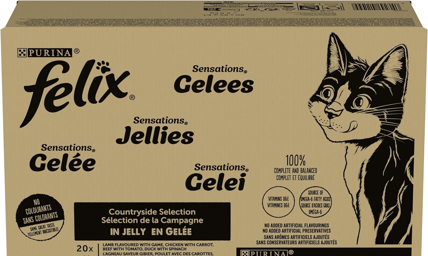 Purina Felix Sensations Cibo Umido per Gatti con Manzo, Pollo, Anatra, Agnello, 80 buste da 85g, 1 Unità (Confezione da 1)