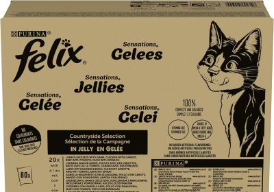 Purina Felix Sensations Cibo Umido per Gatti con Manzo, Pollo, Anatra, Agnello, 80 buste da 85g, 1 Unità (Confezione da 1)
