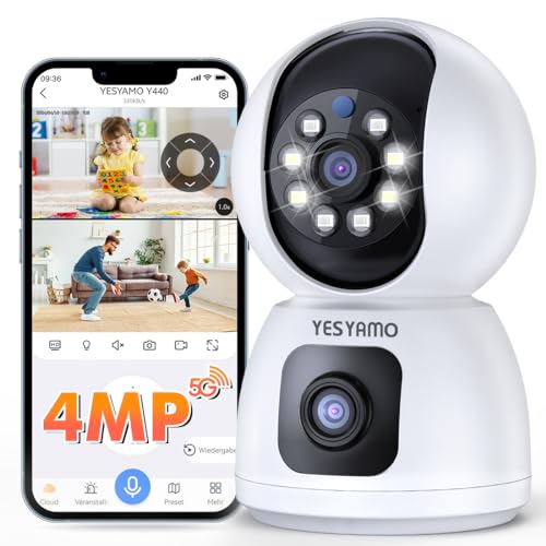 Telecamera Wi-Fi Interno 4MP, 2K Videocamera Sorveglianza con Doppia Lente, PTZ 360°, Visione Notturna, Tracciamento del Movimento e Audio Bi-direzionale, Funziona con Alexa, con WiFi 2.4/5ghz