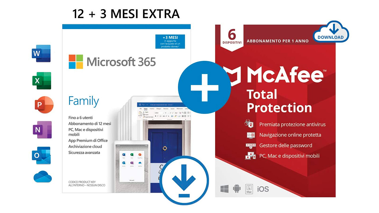 Microsoft 365 Family in svendita a 45,99€ su Amazon: 6 utenze e 1TB in cloud ciascuno, per 12 mesi, 49,99€ la versione box