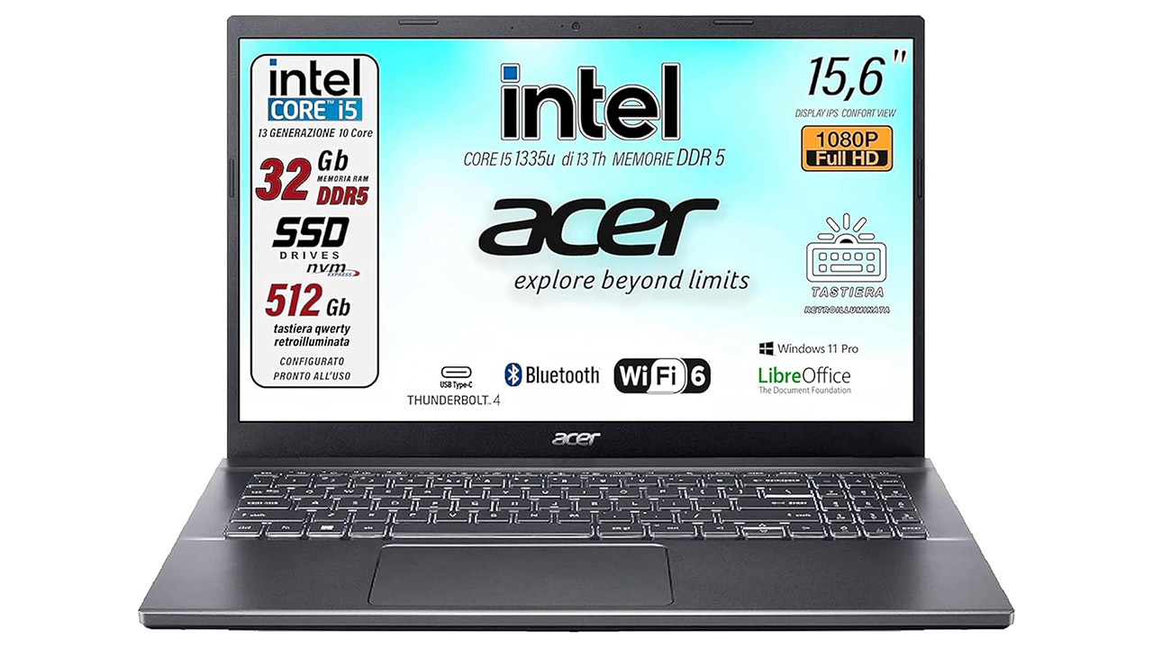 Super offerta: portatile Acer con 32GB RAM, Core i5-1335U e SSD 512GB scende a soli 634€!