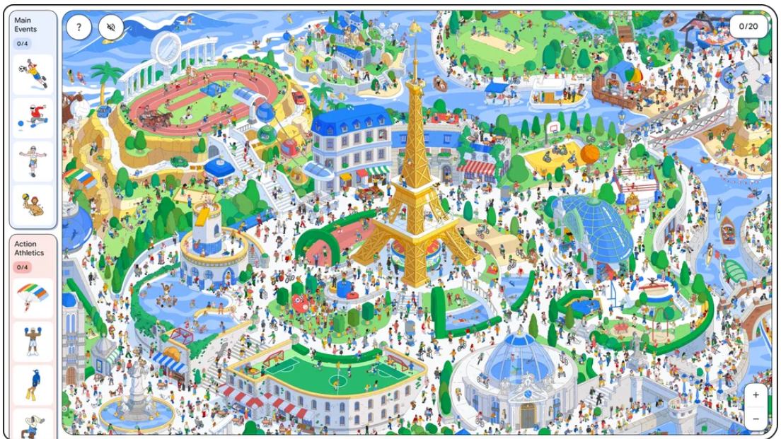 Doodle Olimpiadi 2024, arriva il gioco di Google in stile Dov’è Wally