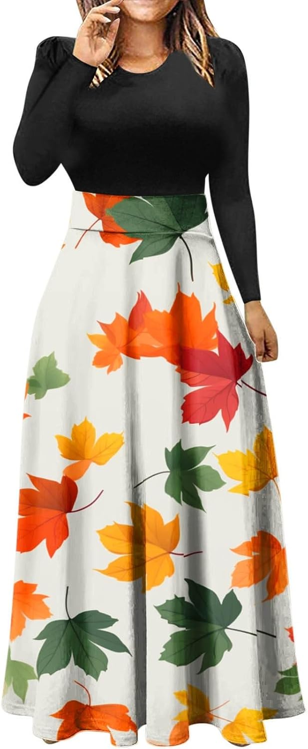 Cocila Vestiti Ragazza Abito da Donna con Stampa Patchwork Ampia a Maniche Lunghe, Abiti Lunghi Casual, Maxi Abiti Autunnali 2023 Abito 800