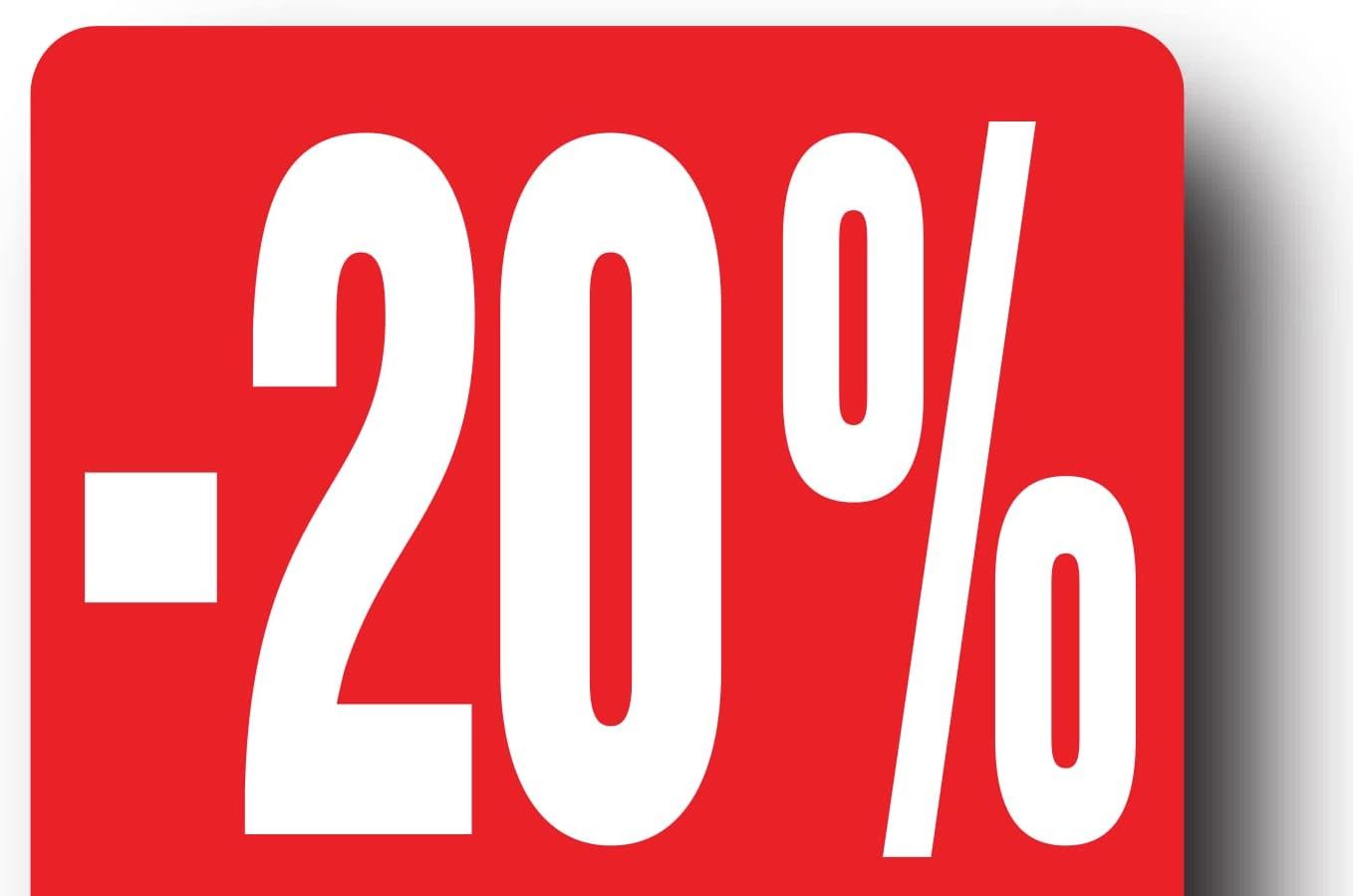 Affichesstore 30282 – Rotolo di 500 etichette adesive -20% – Formato quadrato 35x35mm – Lucidi – Adesivi – Adesivi Sconto Percentuale