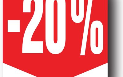 Affichesstore 30282 – Rotolo di 500 etichette adesive -20% – Formato quadrato 35x35mm – Lucidi – Adesivi – Adesivi Sconto Percentuale