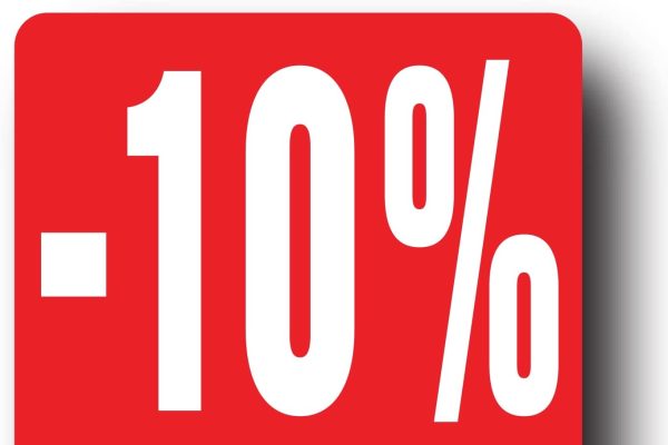 Affichesstore 30280 – Rotolo di 500 etichette adesive -10% – Formato quadrato 35x35mm – Lucidi – Adesivi – Adesivi Sconto Percentuale