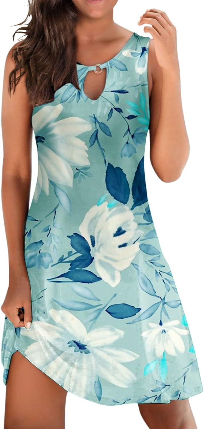 Cocila Abiti Lunghi Estivi Donna Gonna da Spiaggia con interfaccia di Design scavata con Scollo Rotondo Senza Maniche, Nuovo Abito Stampato Estivo da Donna 2024 Abito Lungo Maniche