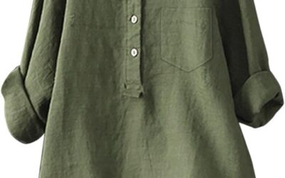 Cocila Camicetta da Donna a Maniche Lunghe in Cotone con Colletto rialzato Tinta Unita Camicia Fiori Camicia Donna Elegante Panna Camicetta Donna Sfiancata Manica Corta