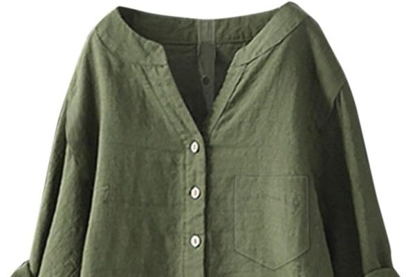 Cocila Camicetta da Donna a Maniche Lunghe in Cotone con Colletto rialzato Tinta Unita Camicia Fiori Camicia Donna Elegante Panna Camicetta Donna Sfiancata Manica Corta