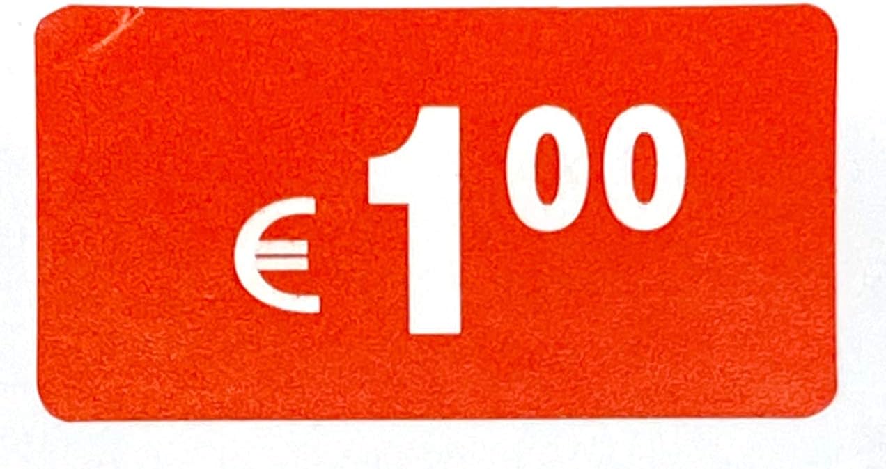 DiiliHiiri Etichette Prezzo 1€ Euro Confezione da 1000 Adesivi Rettangolari Rossi Adesivo Pieghevole Stickers Vendita Sconti Offerta Liquidazione