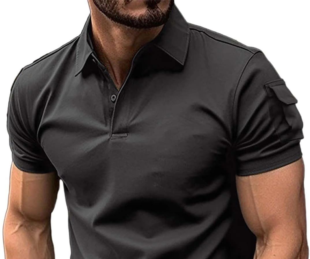 MJGkhiy Polo Uomo Manica Corta Slim Fit Magliette Scollo a V Golf Polo Vintage Tshirt Business Tennis Polo Elastico Maglietta Camicia Abbigliamento da Lavoro T Shirt Firmate Scontate