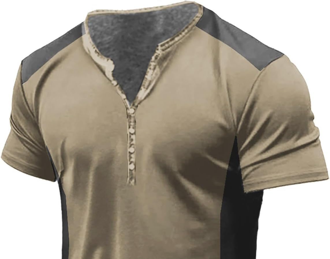 GDGTBNH Blusa Uomo Moda Taglia Grossa Nubilato Estivo Manica Corta Stampa Pulsante Top Biancheria Henley Comodo Maglietta