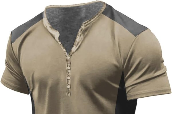 GDGTBNH Blusa Uomo Moda Taglia Grossa Nubilato Estivo Manica Corta Stampa Pulsante Top Biancheria Henley Comodo Maglietta