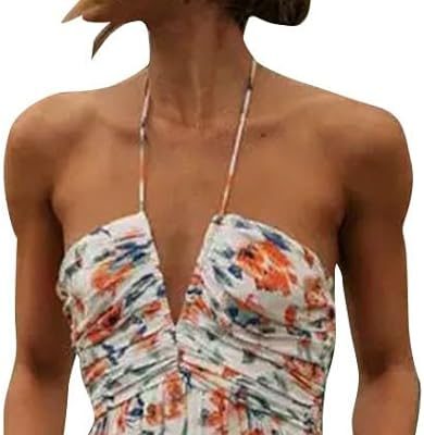 Cocila Abiti Lunghi Estivi Donna Abito Casual con Spalle Scoperte e Temperamento con Scollo a V e Bretelle da Donna Sacchetti per Camicie Vestito Elegante Estivo Abiti Donna Estivi da Spiaggia