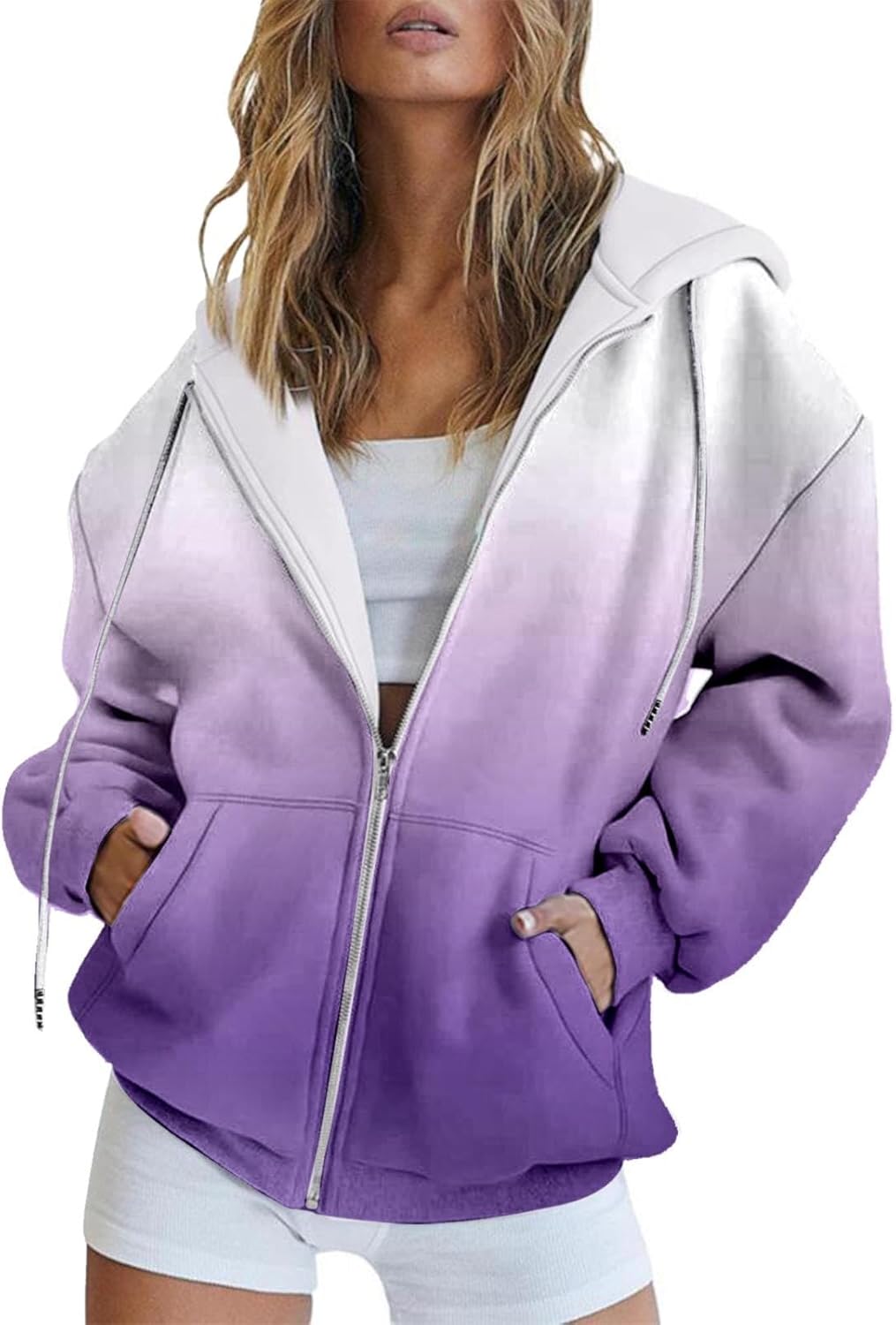 Cocila Felpa con Cappuccio Primavera e Autunno Felpa con Cappuccio Manica Lunga Tasca con Cerniera Giacca Sportiva Stampa Sfumata Allentata Felpa con Cappuccio da Astucci Anime