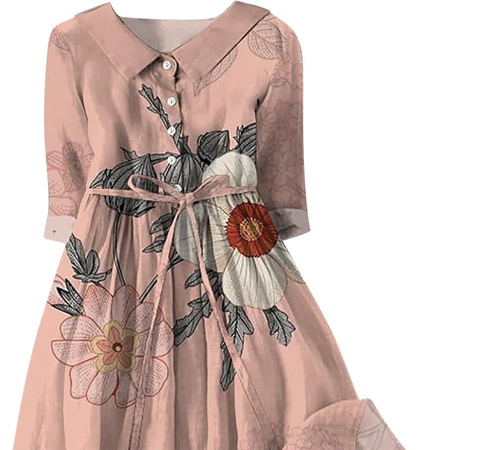 Cocila Abiti Donna Eleganti Abito Casual da Donna con Stampa Floreale Artistica con Bottoni, Manica Lunga, Ampio, Ampio, Drappeggiato Abito Manica Lunga Velluto